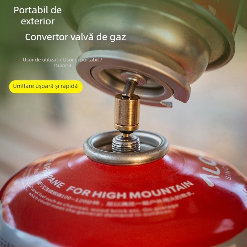 Valvă de cilindru de gaz din alamă și adaptor de umflare – accesorii pentru plite de camping