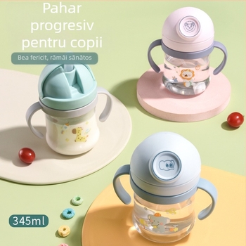 Pahar din plastic pentru apă pentru copii, cu pai, design drăguț, durabil și portabil