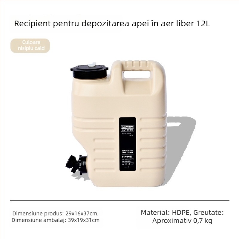 Găleată de apă de calitate alimentară pentru exterior, 12L/18L, portabilă pentru camping și transport cu mașina
