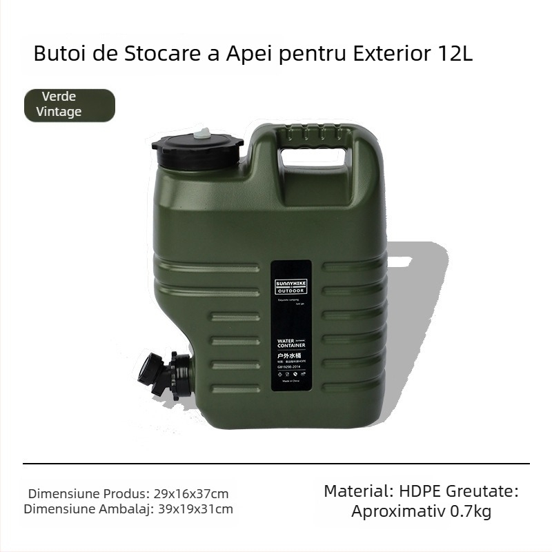 Găleată de apă de calitate alimentară pentru exterior, 12L/18L, portabilă pentru camping și transport cu mașina