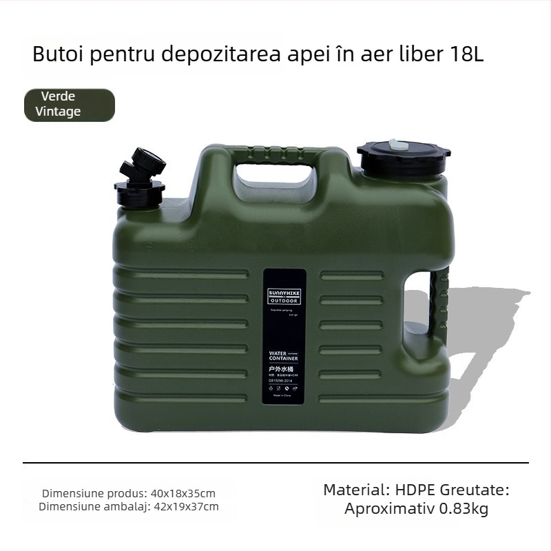 Găleată de apă de calitate alimentară pentru exterior, 12L/18L, portabilă pentru camping și transport cu mașina
