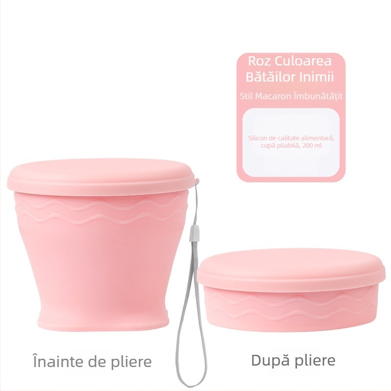 Cană pliabilă din silicon alimentar, portabilă, rezistentă la temperaturi înalte, pentru exterior, călătorii și clătirea gurii