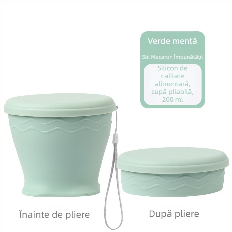 Cană pliabilă din silicon alimentar, portabilă, rezistentă la temperaturi înalte, pentru exterior, călătorii și clătirea gurii