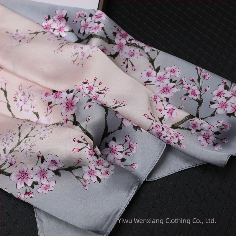 Șal elegant, în stil național chinezesc, imitatie de mătase, 70×70 cm, pătrat, fular de gât