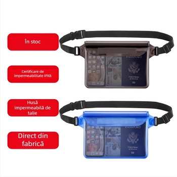 Husă impermeabilă din PVC pentru telefon, curea de talie cu capacitate mare, pentru înot și scufundări, spațiu de depozitare cu ecran tactil