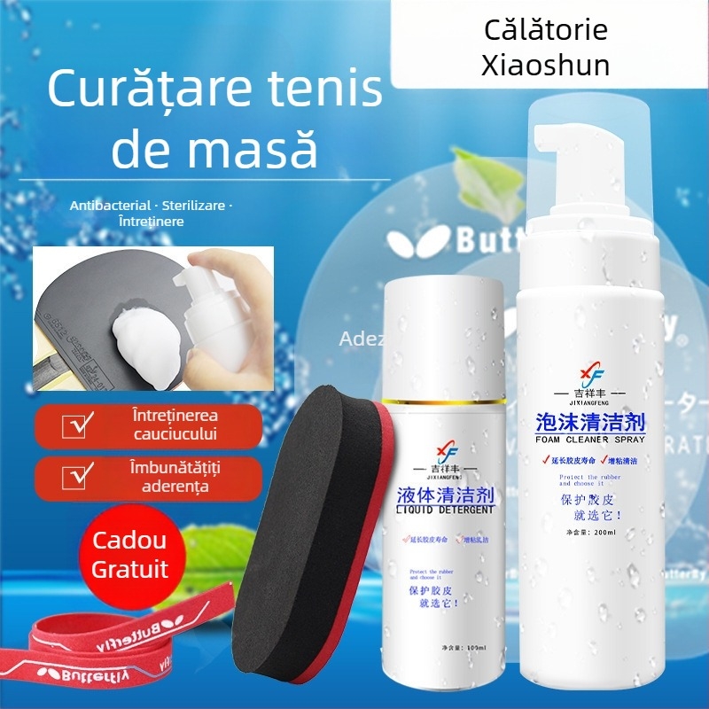 Set de curățare pentru cauciucul rachetei de ping-pong, agent de aderență și soluție de întreținere
