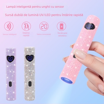 Lampă inteligentă pentru unghii, în formă de inimă cu diamant, lampă de manichiură portabilă, iluminare focalizată, uscător cu fototerapie