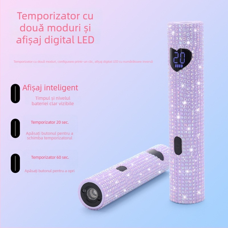 Lampă inteligentă pentru unghii, în formă de inimă cu diamant, lampă de manichiură portabilă, iluminare focalizată, uscător cu fototerapie