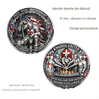 Monedă militară americană – Monedă omagială a Legiunii Cruciade, Monedă de cavaler, Războinic în genunchi (transfrontalier)