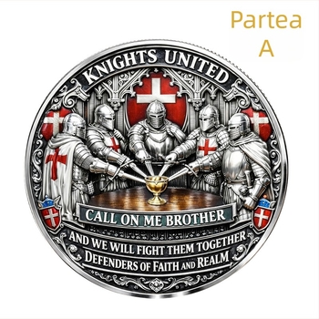 Monedă militară americană – Monedă omagială a Legiunii Cruciade, Monedă de cavaler, Războinic în genunchi (transfrontalier)