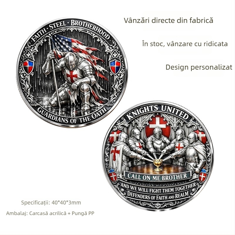 Monedă militară americană – Monedă omagială a Legiunii Cruciade, Monedă de cavaler, Războinic în genunchi (transfrontalier)