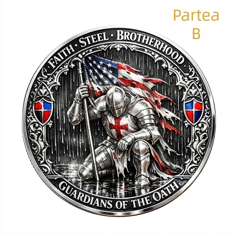 Monedă militară americană – Monedă omagială a Legiunii Cruciade, Monedă de cavaler, Războinic în genunchi (transfrontalier)