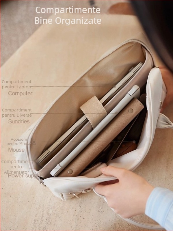 Geantă minimalistă pentru laptop de 14 inch din PU, geantă de afaceri pentru deplasări zilnice, spațiu mare pentru documente, opțiune imprimare logo