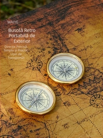 Busolă de exterior în nuanță aurie vintage, cu suprafață lucioasă, pentru drumeții montane