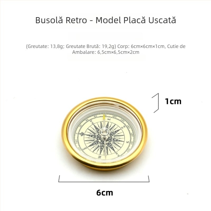 Busolă de exterior în nuanță aurie vintage, cu suprafață lucioasă, pentru drumeții montane