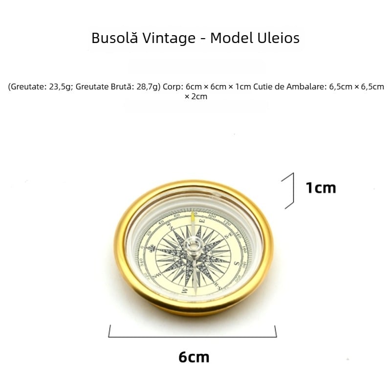 Busolă de exterior în nuanță aurie vintage, cu suprafață lucioasă, pentru drumeții montane