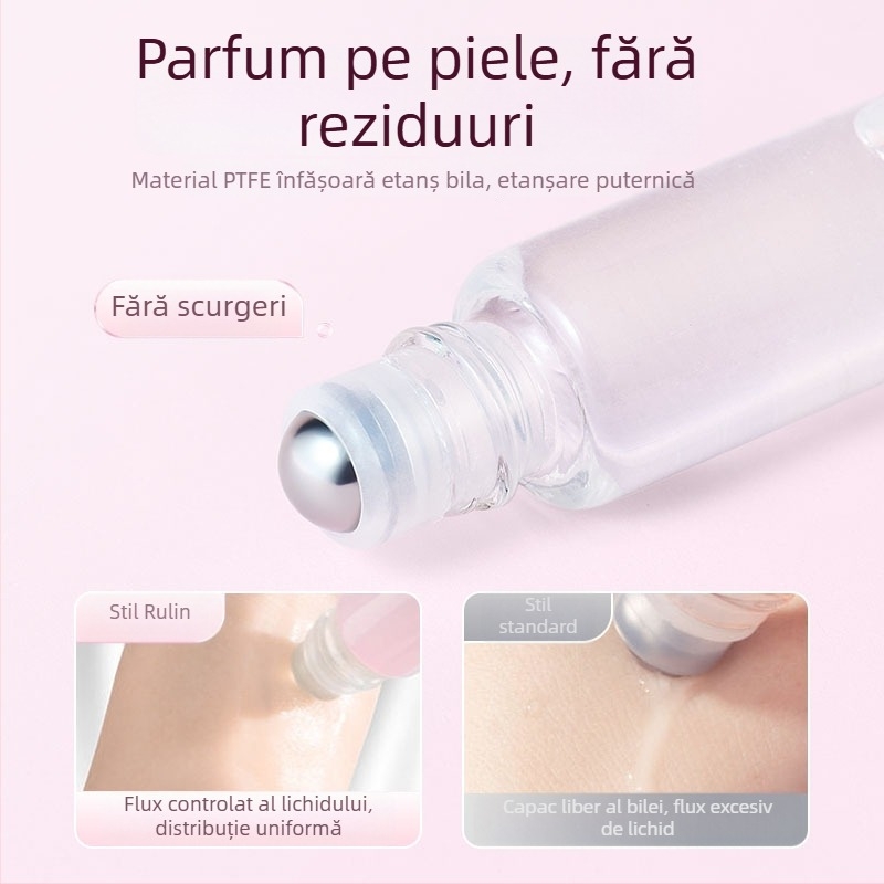 Sticluță roll-on transparentă, capac roz auriu, 1 ml/2 ml/3 ml, pentru ulei esențial și parfum.