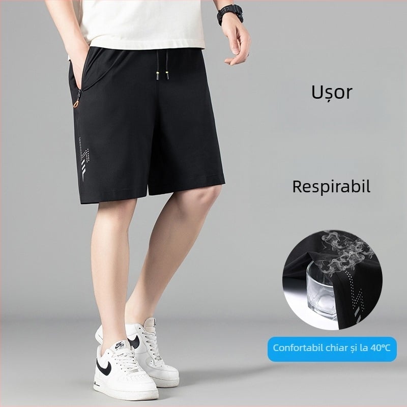 Șorturi de vară pentru bărbați 2026, croi lejer, uscare rapidă, respirabile, lungime medie, material Ice Silk, stil sportiv-casual