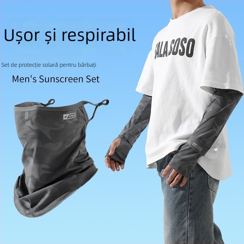 Set protecție solară vară: mască pentru față și manșete pentru brațe, pentru ciclism, pescuit și condus; mărime plus pentru bărbați și femei; material nylon-ice silk