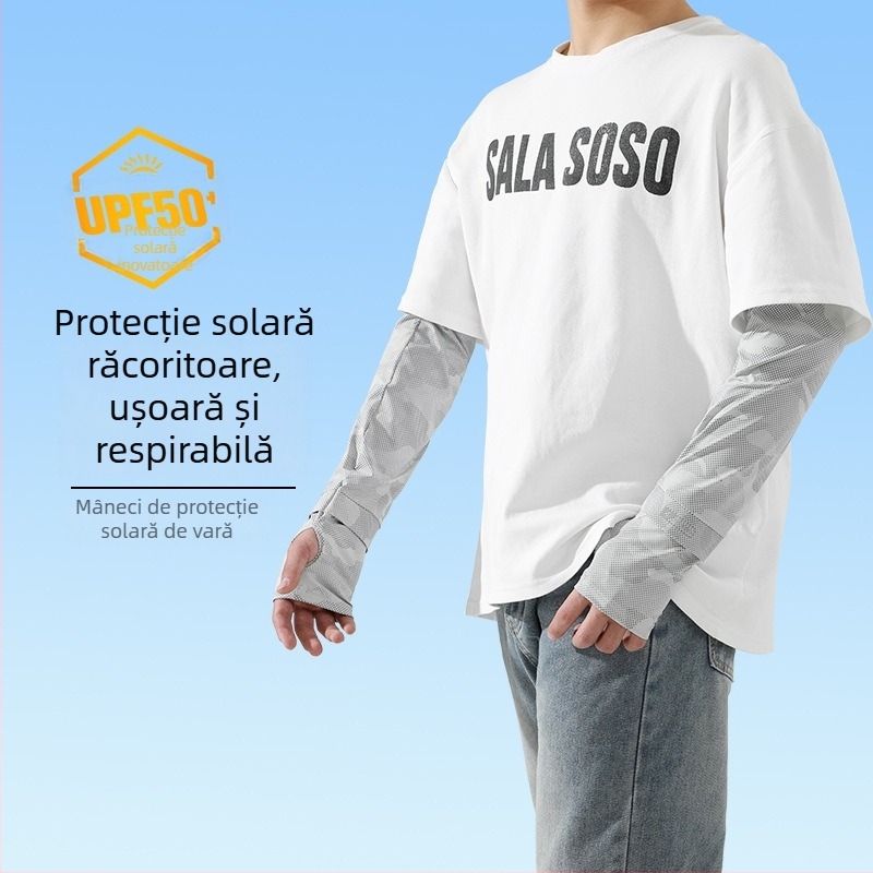 Set protecție solară vară: mască pentru față și manșete pentru brațe, pentru ciclism, pescuit și condus; mărime plus pentru bărbați și femei; material nylon-ice silk