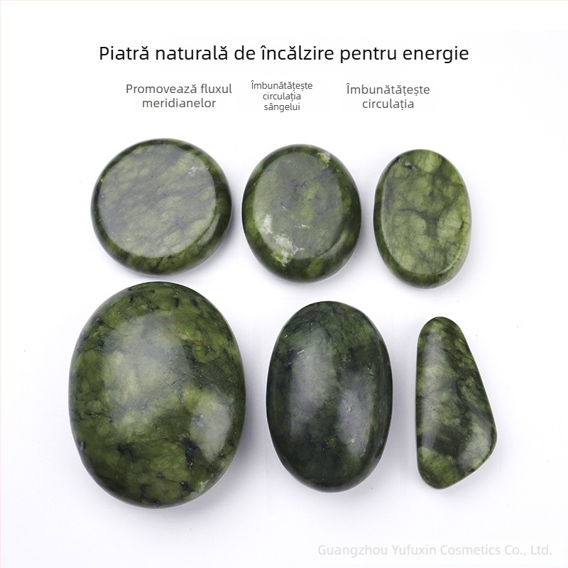 Set de pietre de masaj din jad măsliniu cu temperatură constantă – pietre Gua Sha pentru spa și terapie prin căldură