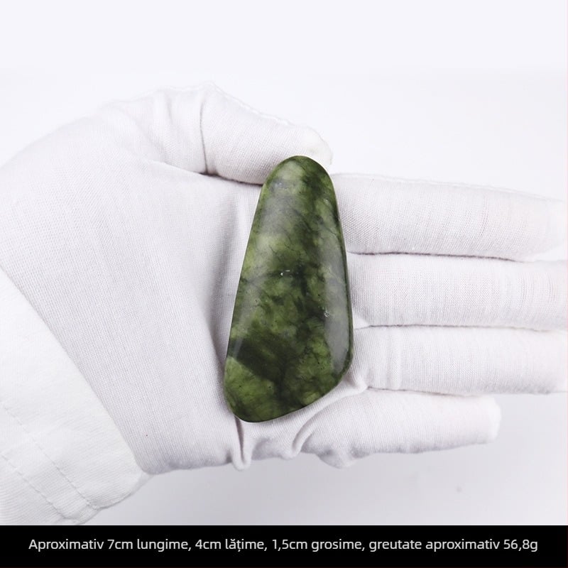 Set de pietre de masaj din jad măsliniu cu temperatură constantă – pietre Gua Sha pentru spa și terapie prin căldură