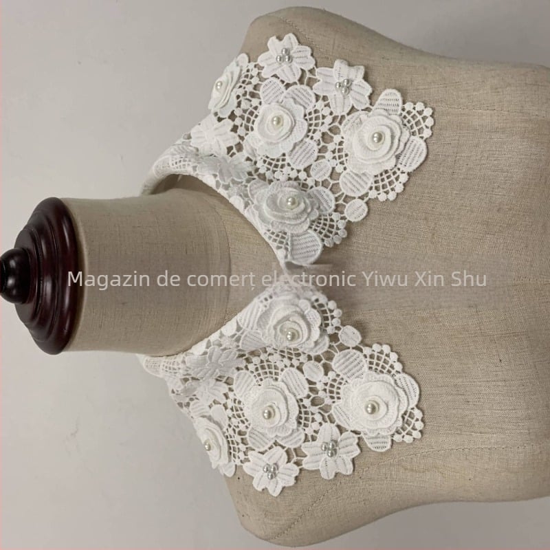 Guler detașabil cu broderie solubilă în apă, guler decorativ pentru cămăși și pulovere pentru toamnă și iarnă