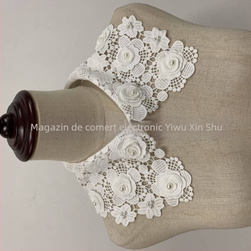 Guler detașabil cu broderie solubilă în apă, guler decorativ pentru cămăși și pulovere pentru toamnă și iarnă