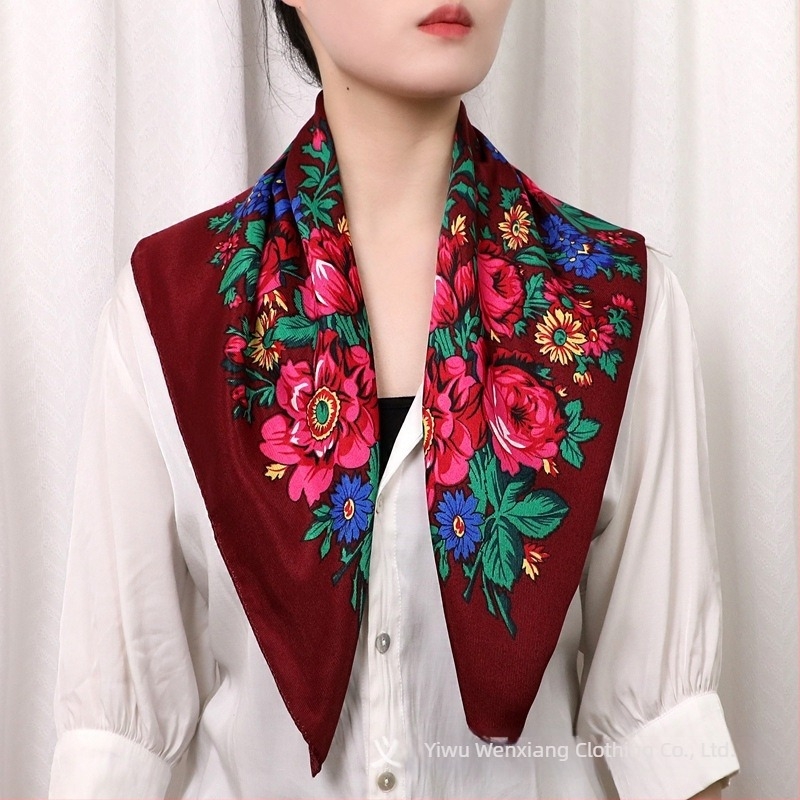 Șal în stil chinezesc, cu textură de tip bumbac, imprimat, pentru femei de vârstă mijlocie și în vârstă, pătrat, 70 cm, protecție solară, antiderapant, confortabil și moale