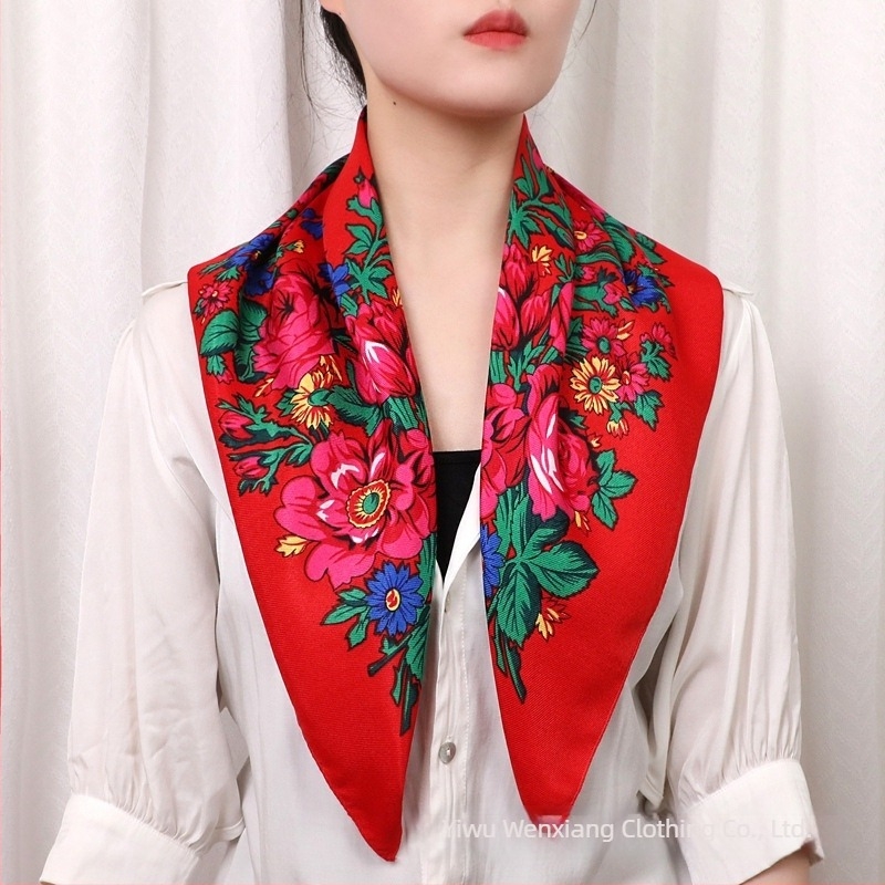 Șal în stil chinezesc, cu textură de tip bumbac, imprimat, pentru femei de vârstă mijlocie și în vârstă, pătrat, 70 cm, protecție solară, antiderapant, confortabil și moale