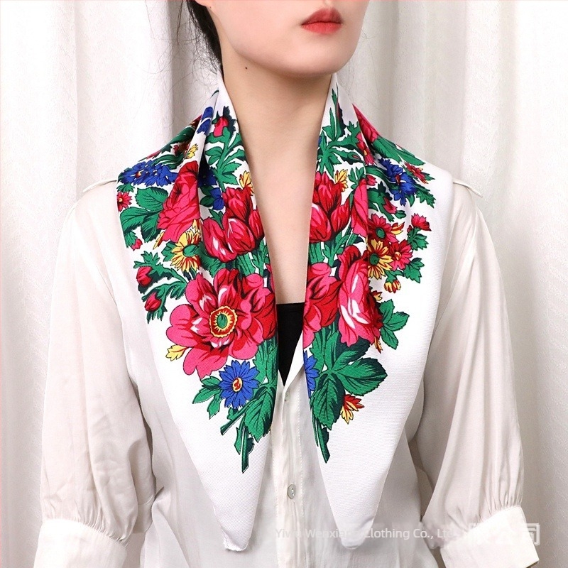 Șal în stil chinezesc, cu textură de tip bumbac, imprimat, pentru femei de vârstă mijlocie și în vârstă, pătrat, 70 cm, protecție solară, antiderapant, confortabil și moale