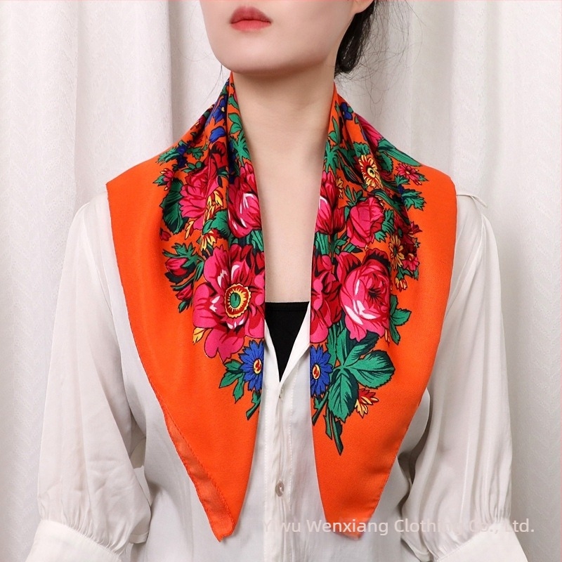 Șal în stil chinezesc, cu textură de tip bumbac, imprimat, pentru femei de vârstă mijlocie și în vârstă, pătrat, 70 cm, protecție solară, antiderapant, confortabil și moale