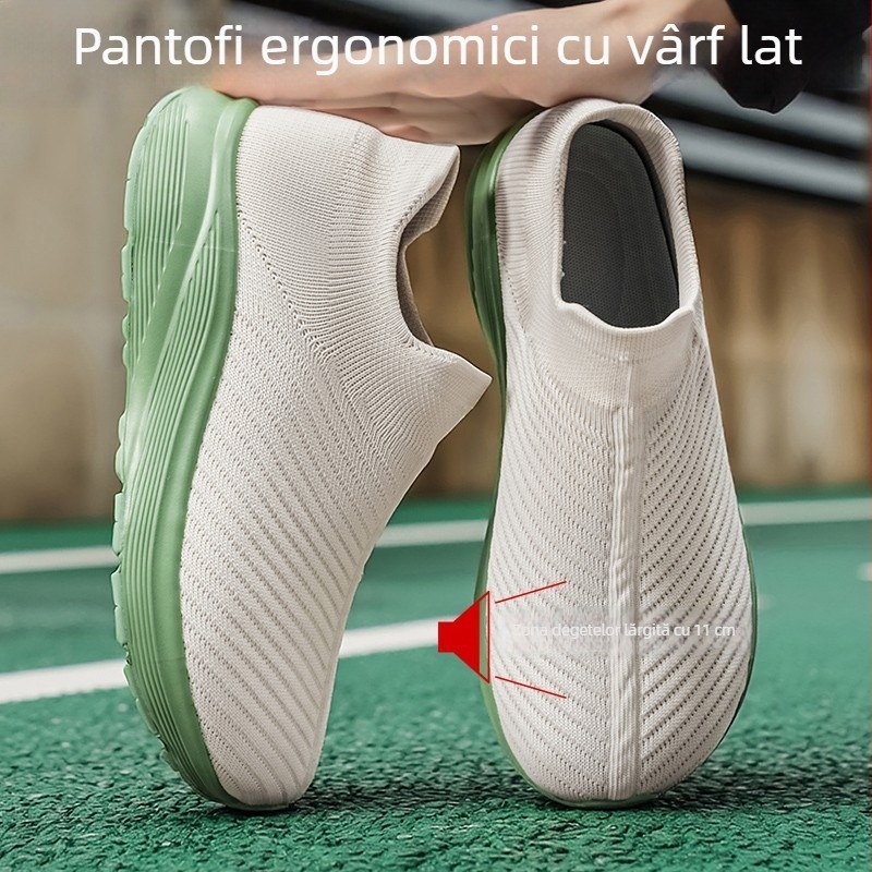 Pantofi sport slip-on cu partea superioară din plasă respirabilă, lățime 6E, mărimea 46, încălțăminte casual de vară pentru bărbați.