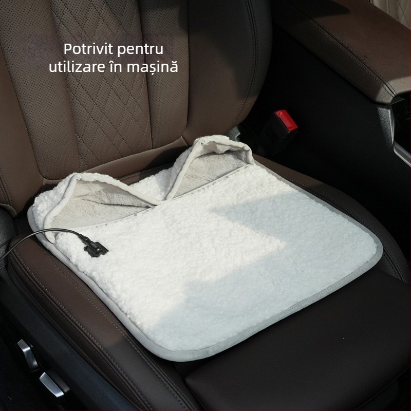 Papuci USB încălzitori pentru picioare, catifea albă pluș, mărime universală