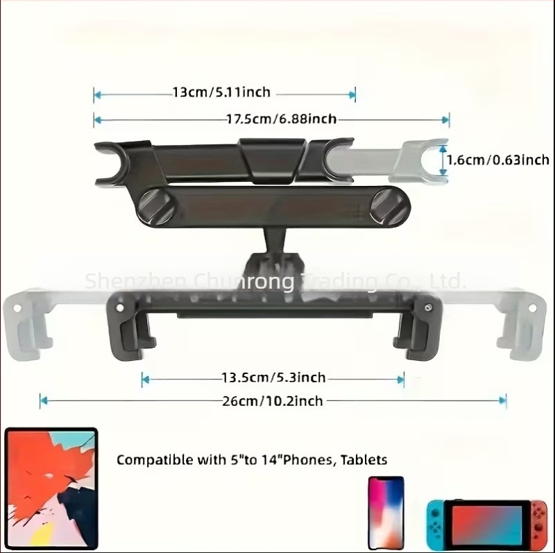 Suport tetieră auto pentru tabletă cu rotație de 360°, pentru bancheta din spate, suport pentru telefon și calculator, design clip-on