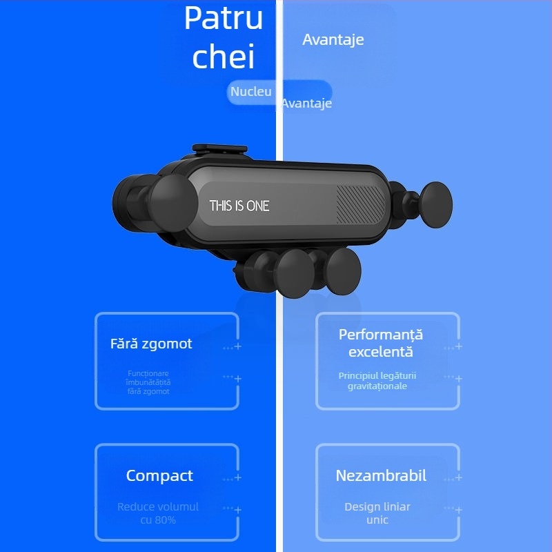 Suport pentru telefon auto cu prindere gravitațională pe ventilarea mașinii, extensibil și suport deformabil.