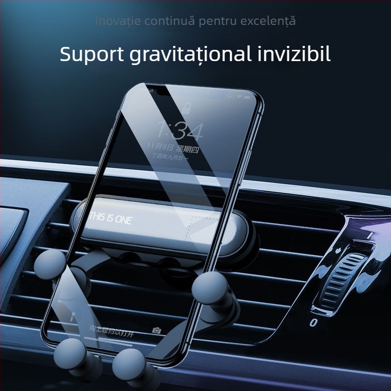 Suport pentru telefon auto cu prindere gravitațională pe ventilarea mașinii, extensibil și suport deformabil.