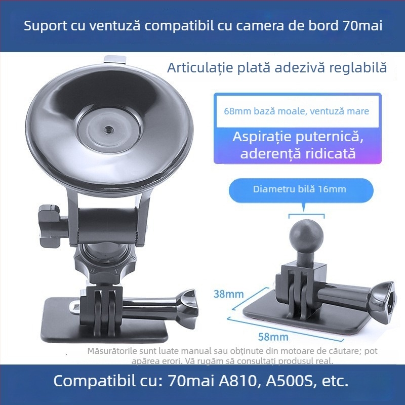 Montură cu ventuză din silicon pentru camera auto 70Mai Pro A800/A500S, bază de 68 mm, 360°