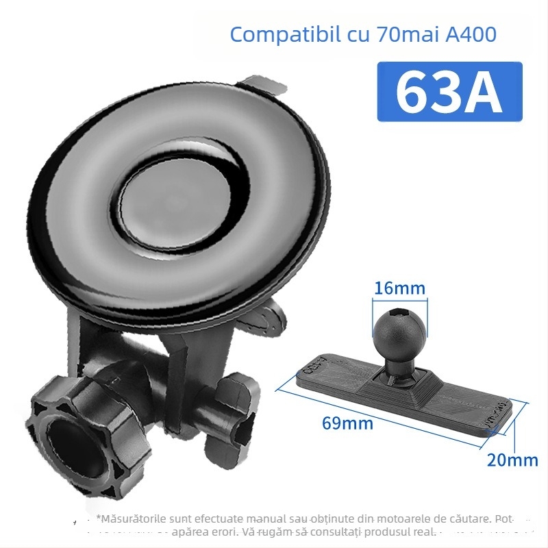 Montură cu ventuză din silicon pentru camera auto 70Mai Pro A800/A500S, bază de 68 mm, 360°