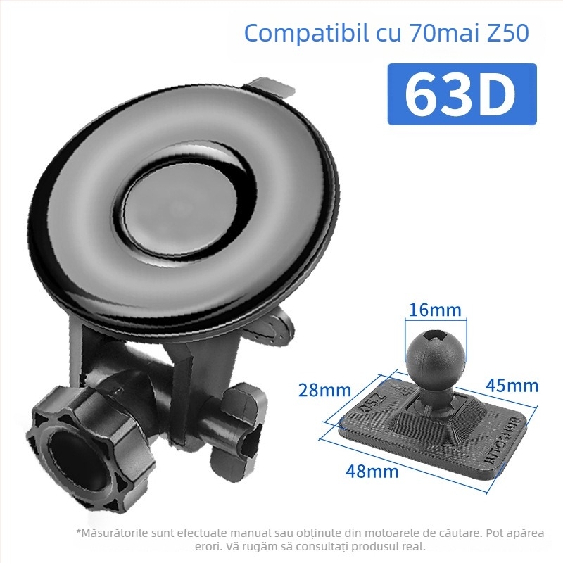 Montură cu ventuză din silicon pentru camera auto 70Mai Pro A800/A500S, bază de 68 mm, 360°