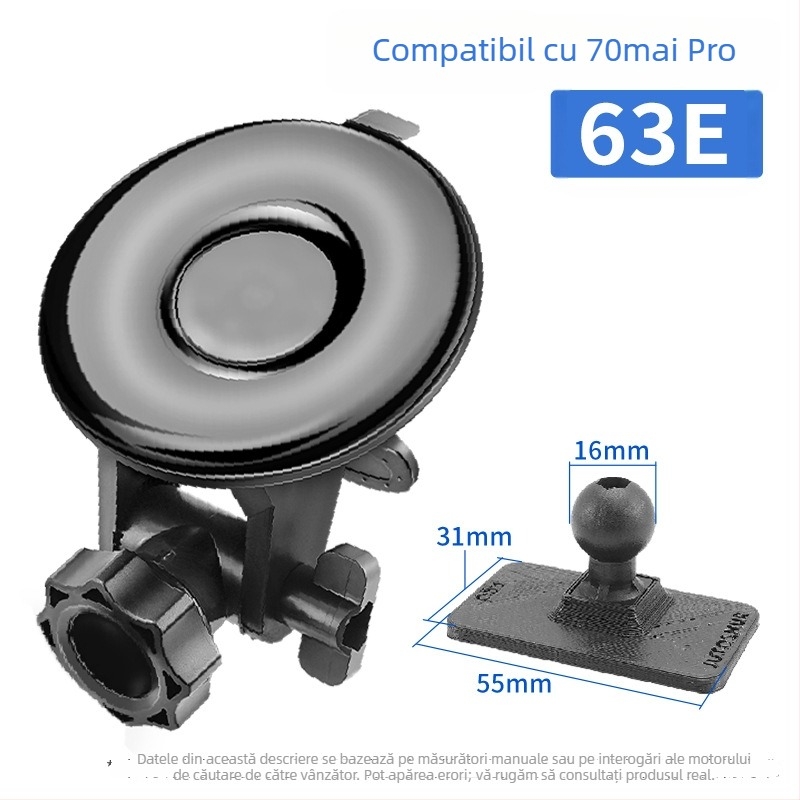Montură cu ventuză din silicon pentru camera auto 70Mai Pro A800/A500S, bază de 68 mm, 360°
