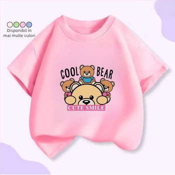 Tricou pentru copii cu mâneci scurte, patru urși drăgălați, stivuiți unul peste altul – unisex, vară, croială lejeră.