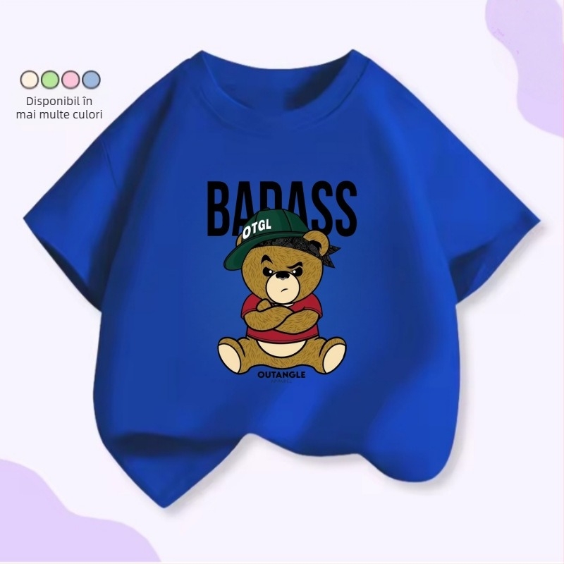 Tricou pentru copii cu mâneci scurte, patru urși drăgălați, stivuiți unul peste altul – unisex, vară, croială lejeră.
