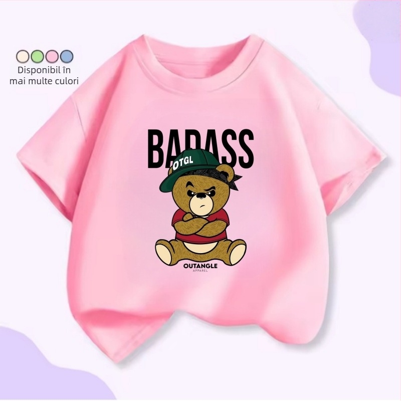 Tricou pentru copii cu mâneci scurte, patru urși drăgălați, stivuiți unul peste altul – unisex, vară, croială lejeră.