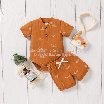 Set de bebeluși din bumbac, cu mâneci scurte, imprimeu, două piese, 0–12 luni