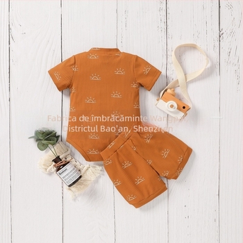 Set de bebeluși din bumbac, cu mâneci scurte, imprimeu, două piese, 0–12 luni