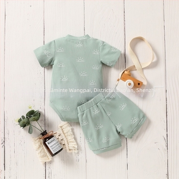 Set de bebeluși din bumbac, cu mâneci scurte, imprimeu, două piese, 0–12 luni