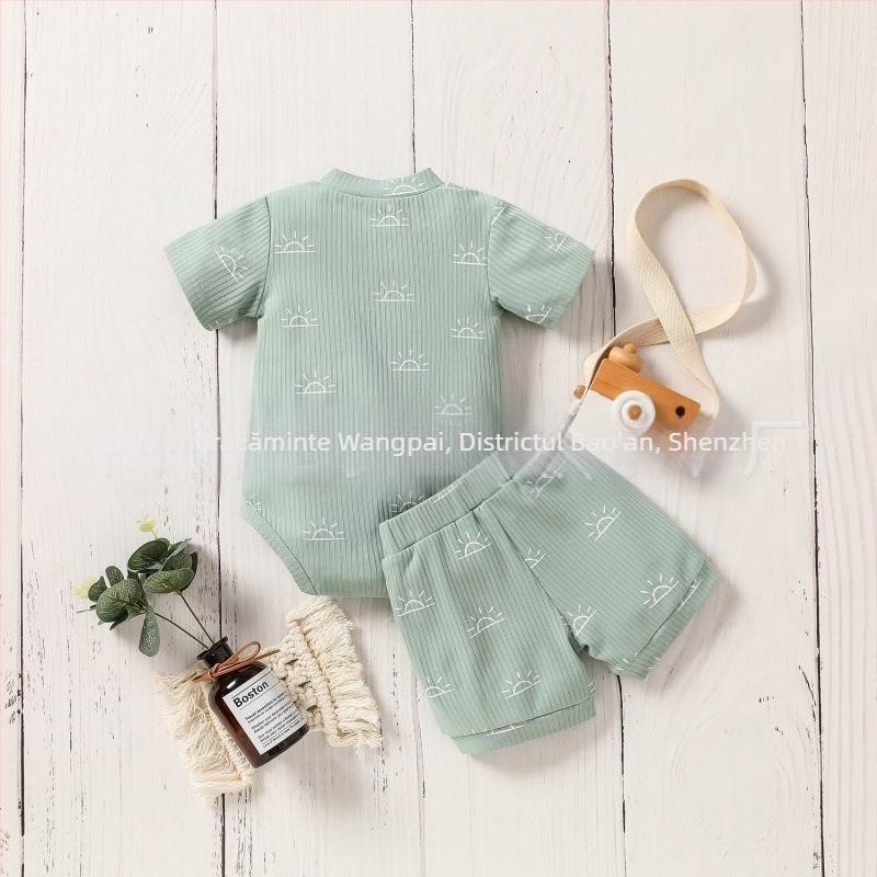 Set de bebeluși din bumbac, cu mâneci scurte, imprimeu, două piese, 0–12 luni