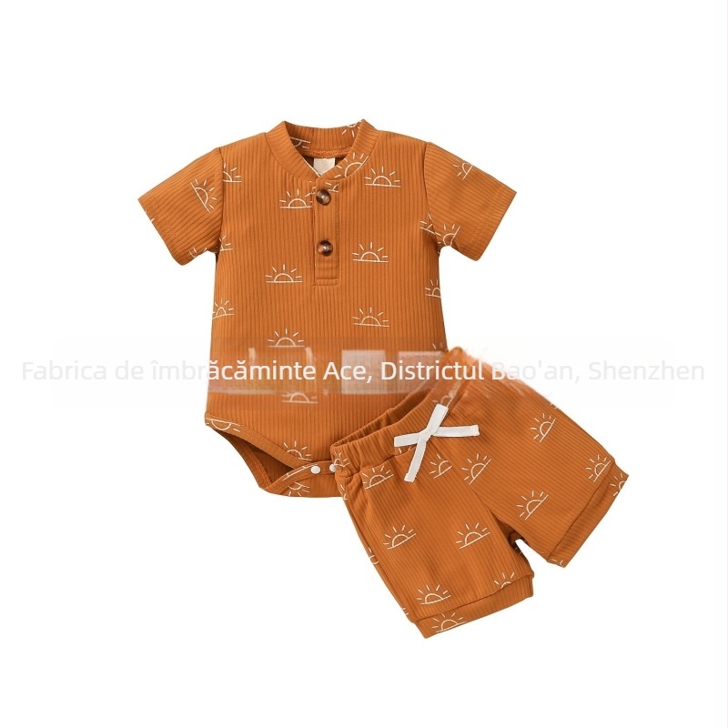Set de bebeluși din bumbac, cu mâneci scurte, imprimeu, două piese, 0–12 luni