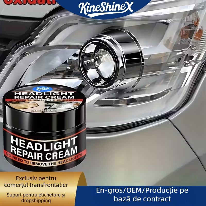 KineShineX Cremă de polizare pentru faruri — Restabilește îngălbenirea, oxidarea și ceața; îmbunătățește semnificativ claritatea.